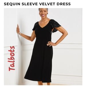 👀50% OFF🖤👗NWT‼️ GORGEOUS Talbots brand Sequin Sleeve Black Velvet Dress
